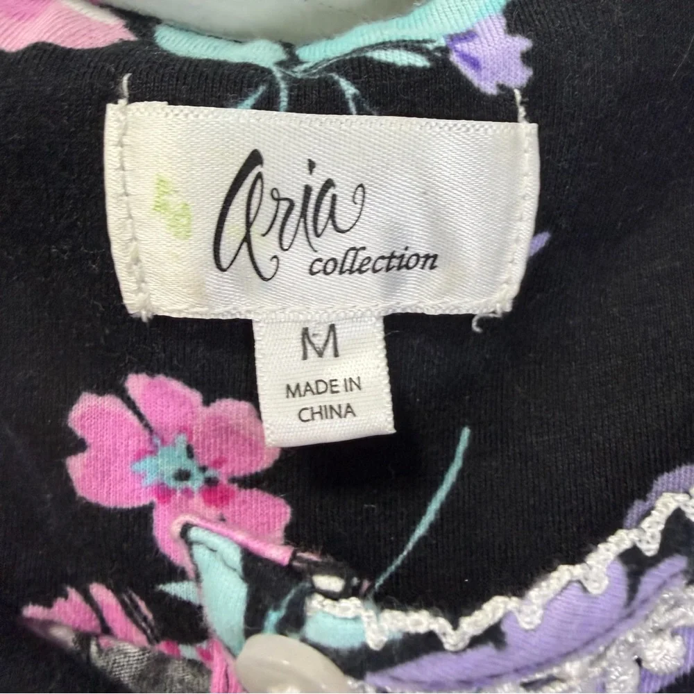 Aria Black and Pink Floral Sleeveless Cotton Nightgown Size Medium‎